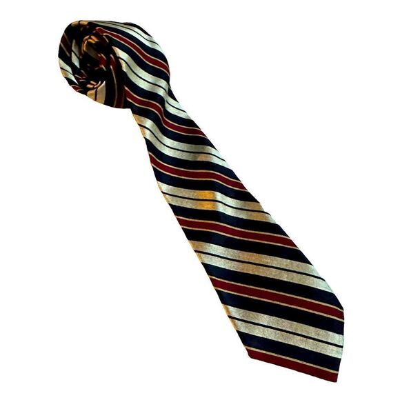 70s Vintage Samaritaine Silver, black, red Silk and Wool Tie - Picture 1 of 4